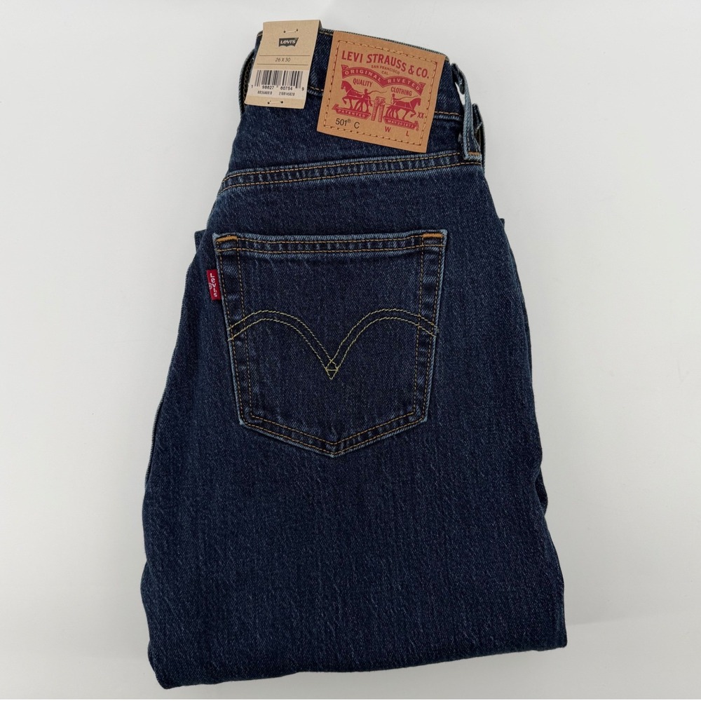 Levi's Jeans Womens 26x30 Dark Indigo 501 Curve Straight Leg High Rise Stretch - Picture 3 of 11
